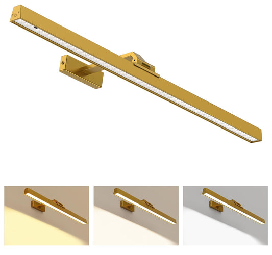 Wall Picture Light, 24in Battery-Powered Gallery Light for Artwork, CCT Dimmable Rechargeable Battery Wall Lamp with Remote Control for Living Room, Gallery, and Dartboard (Gold)