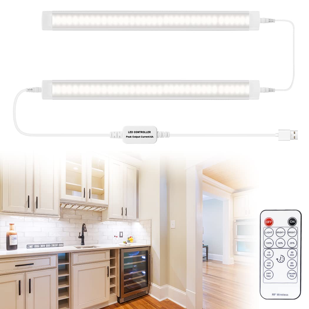 Led Under Cupboard Kitchen Lights, Dimmable Bar Cupboard Lights with Remote Control for Wardrobe,Cupboards, Closets, Display CabinetsÃƒÂ¯Ã‚Â¼Ã‹â€ Natural White,2 PackÃƒÂ¯Ã‚Â¼Ã¢â‚¬Â°