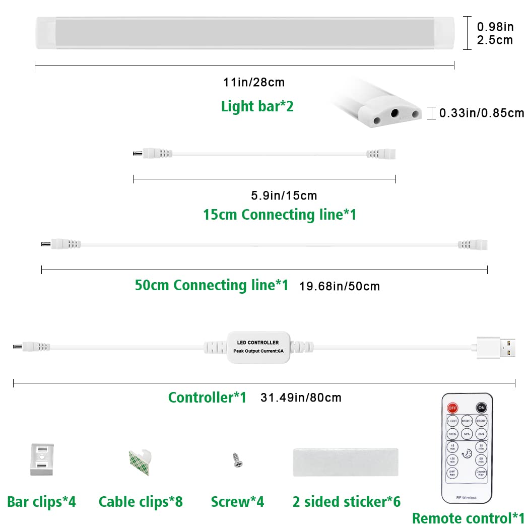 Led Under Cupboard Kitchen Lights, Dimmable Bar Cupboard Lights with Remote Control for Wardrobe,Cupboards, Closets, Display CabinetsÃƒÂ¯Ã‚Â¼Ã‹â€ Natural White,2 PackÃƒÂ¯Ã‚Â¼Ã¢â‚¬Â°