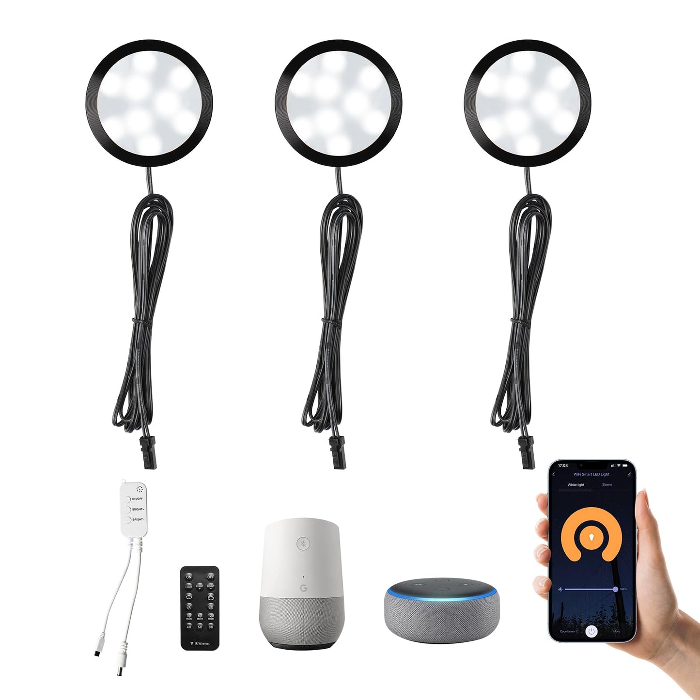 3 Pack Smart Under Cabinet Lights Hardwired,Dimmable LED Light for Kitchen Under Cabinet with Alexa Google Remote APP Control for Under Counter Lights for Cabinet Closets(Cold White)