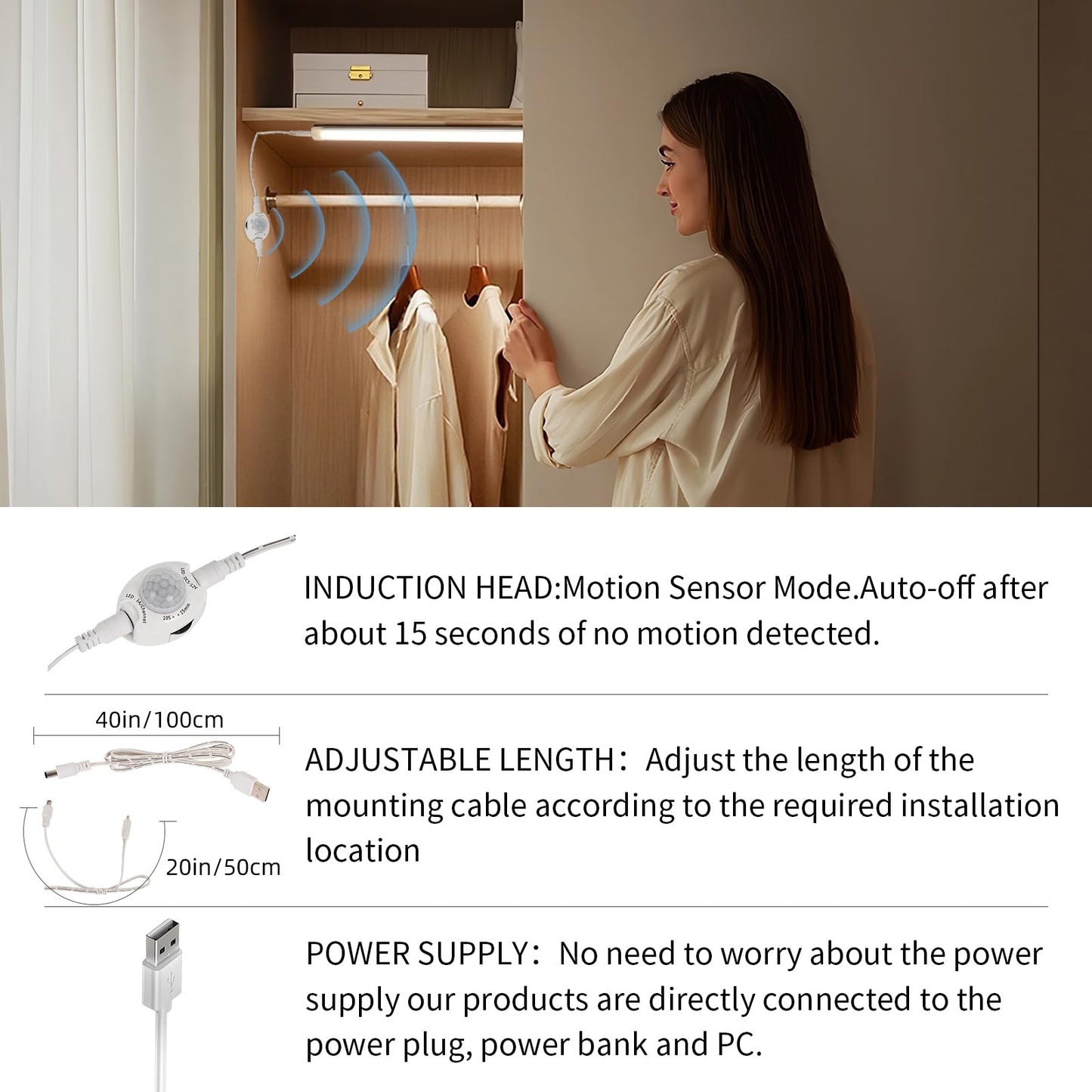 LED Under Cabinet Kitchen Lights for Motion Sensor Light,Dimmable 4000K Under Cupboard Light,Under Counter Light with Automatic Shut Off Timer (Natural White) [Energy Class E]