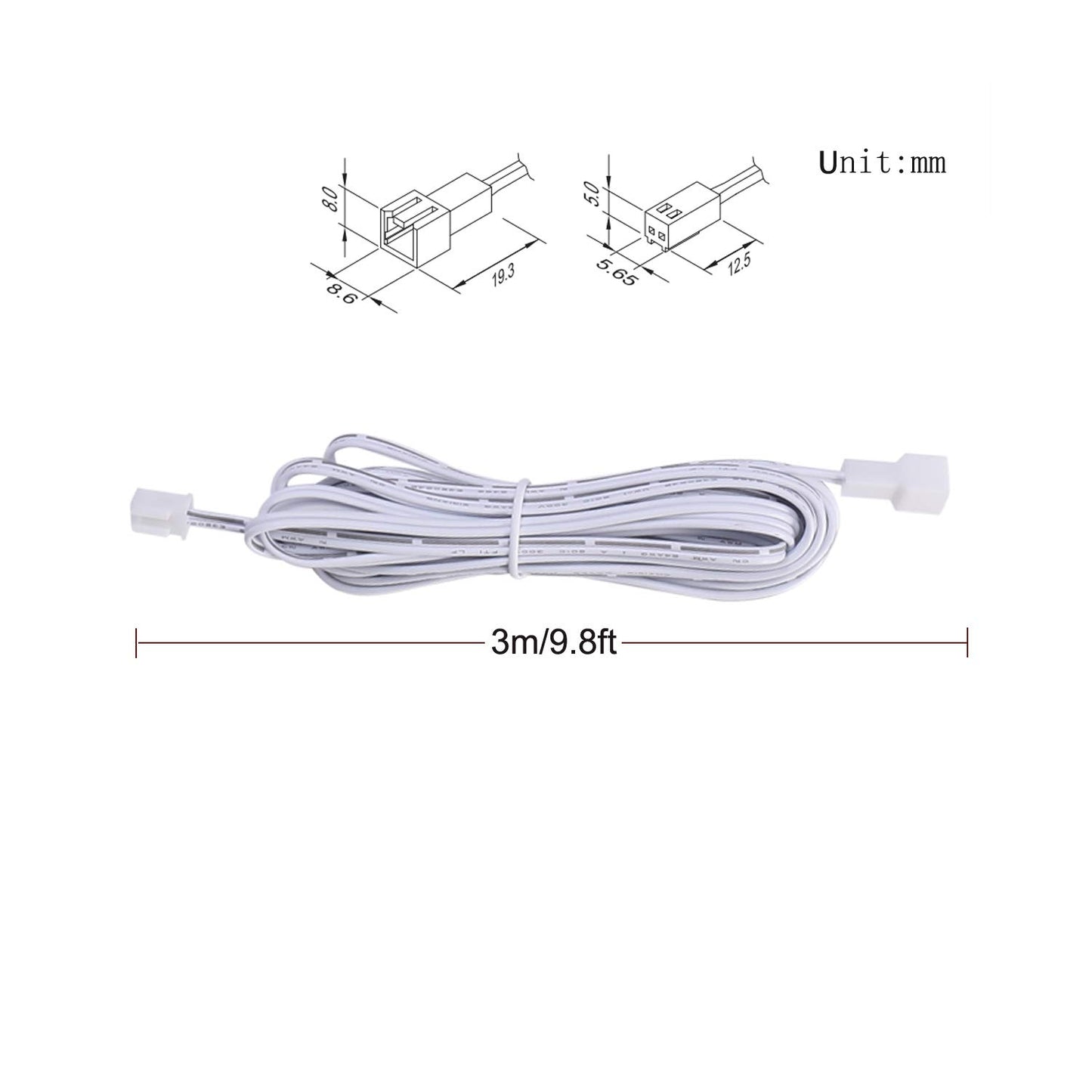 Extension Cables 9.84FT LED Under Cabinet Puck Lighting, 2-Pin Male and Female Cable Connector Extension Cords for Led Puck Lights with White Cords (6 Pack) 2-PIN ONLY