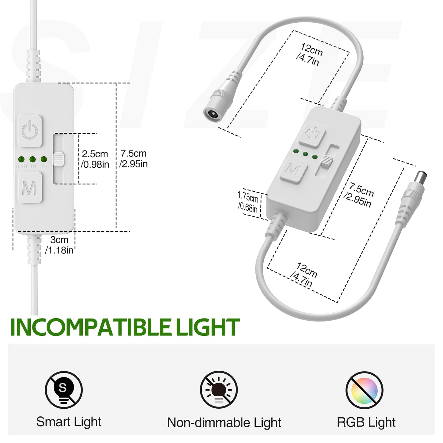 Single Color Slider Dimmer with Timer - PWM 1pc DC 5V/12V/24V LED Controller, 36W Max, Slide Brightness Control & Auto-Off for LED Strip Lights, Closet, Counter, Aquarium Lighting (White)