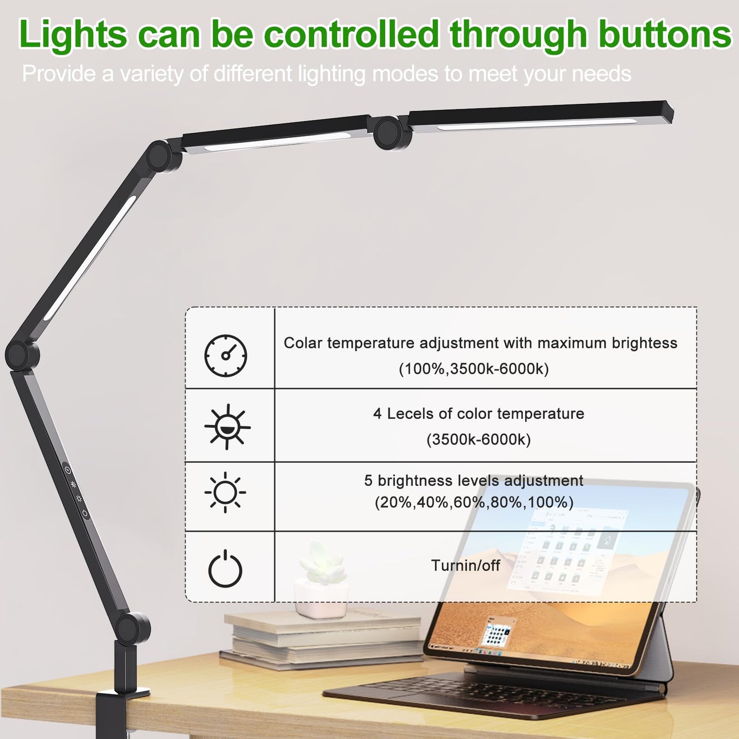 LED Desk Lamp,Foldable Table Lamp for Computer and Desktop,Flexible Clamp on Desk Lamps,Black Portable Desk Lamp for Home Office Reading,Working,Computer Desk,Study Lamp for Kids