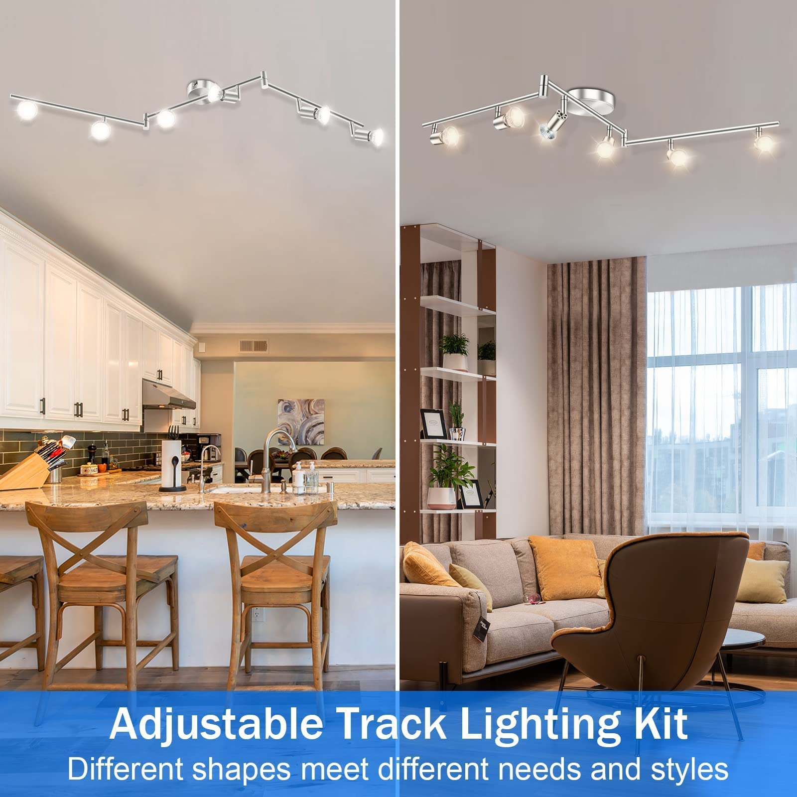 Kitchen Lights, 6-Light Ceiling Lighting Kits, Swivelling Ceiling Spotlight for Bedroom, Kitchen and Living Room(GU10 LED Bulbs not Included) (Brush Nickel)
