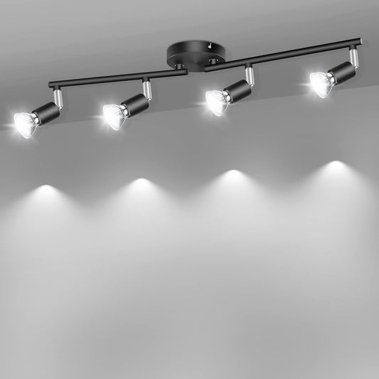 LED Ceiling Light,4 Way Rotatable Spot Lights for Ceiling,Flexible Ceiling Lights for Bedroom,Living Room, Black with Protectiv Bulb Trims(Gu10 Bulbs Not Included)