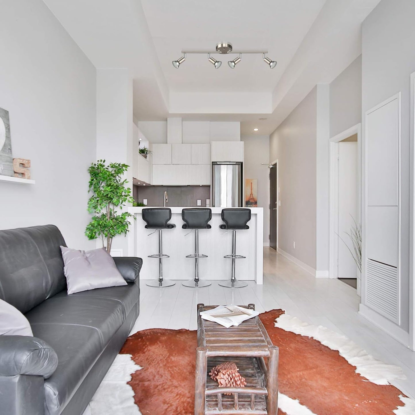 LED Ceiling Light,4 Way Rotatable Spot Lights for Ceiling,Flexible Ceiling Lights for Bedroom,Living Room, Black Nickel with Protectiv Bulb Trims(Gu10 Bulbs Not Included)