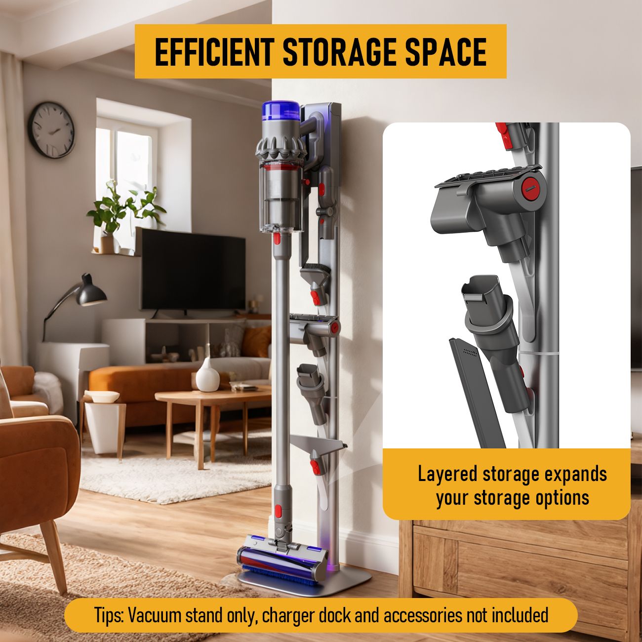 Freestanding Holder for Dyson Vacuum Stand â€“ Suitable for Dyson V6 V7 V8 V10 V11 V12 V15 Gen5 & DC series Vacuum Cleaners, Elegant & Stable Standing Dock Accessory Storage Stand for Dyson Stand