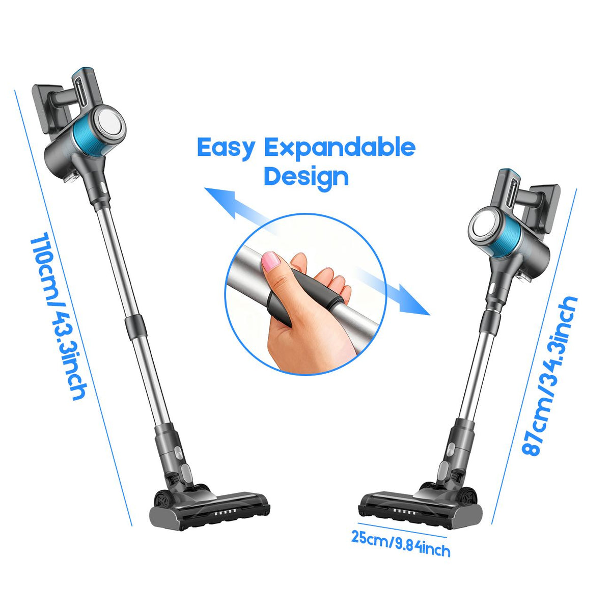 8-in-1 Cordless Vacuum Cleaner 2 Modes Anti-Tangle Brush For Pet Hair On Hardwood Floors & Carpets