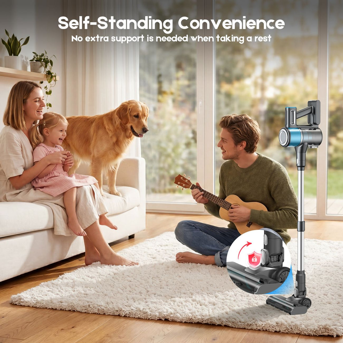 8-in-1 Cordless Vacuum Cleaner 2 Modes Anti-Tangle Brush For Pet Hair On Hardwood Floors & Carpets