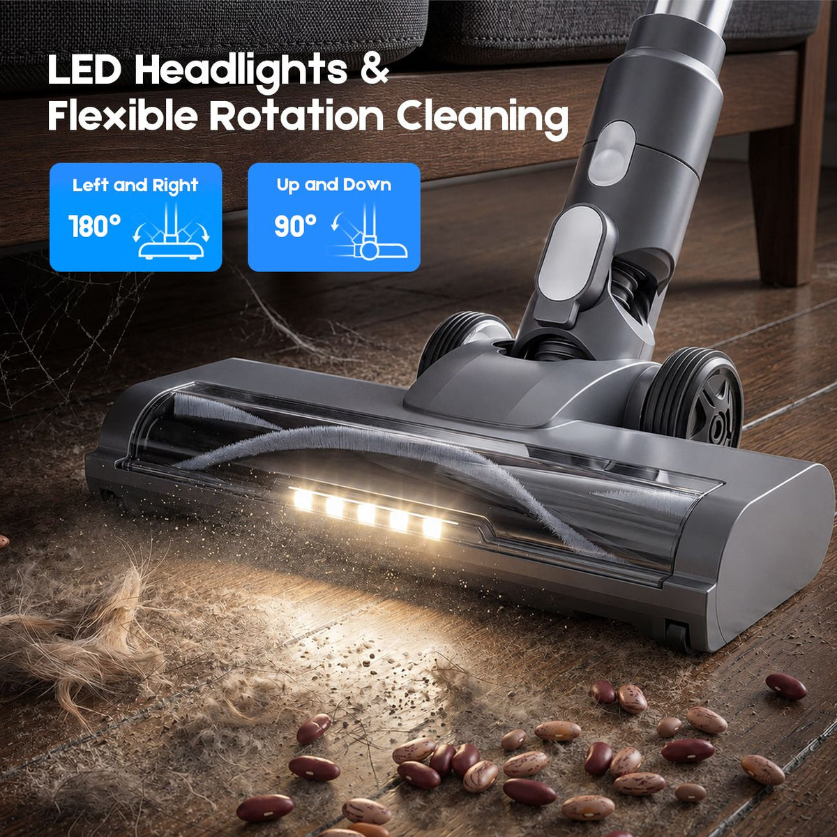 8-in-1 Cordless Vacuum Cleaner 2 Modes Anti-Tangle Brush For Pet Hair On Hardwood Floors & Carpets