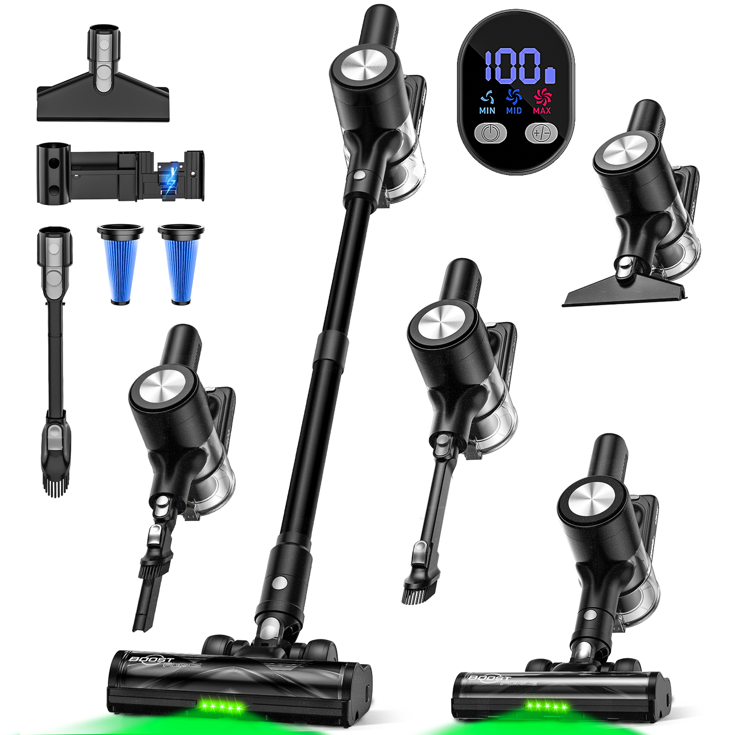 Cordless Vacuum Cleaner, 55Kpa/55Mins Vacuum Cleaners for Home. Self-Standing Stick Vacuum with Rechargeable Dockï¼ŒLED Display & Anti-Tangleï¼ŒLightweight Rechargeable Vacuum for Carpetï¼ŒFloor