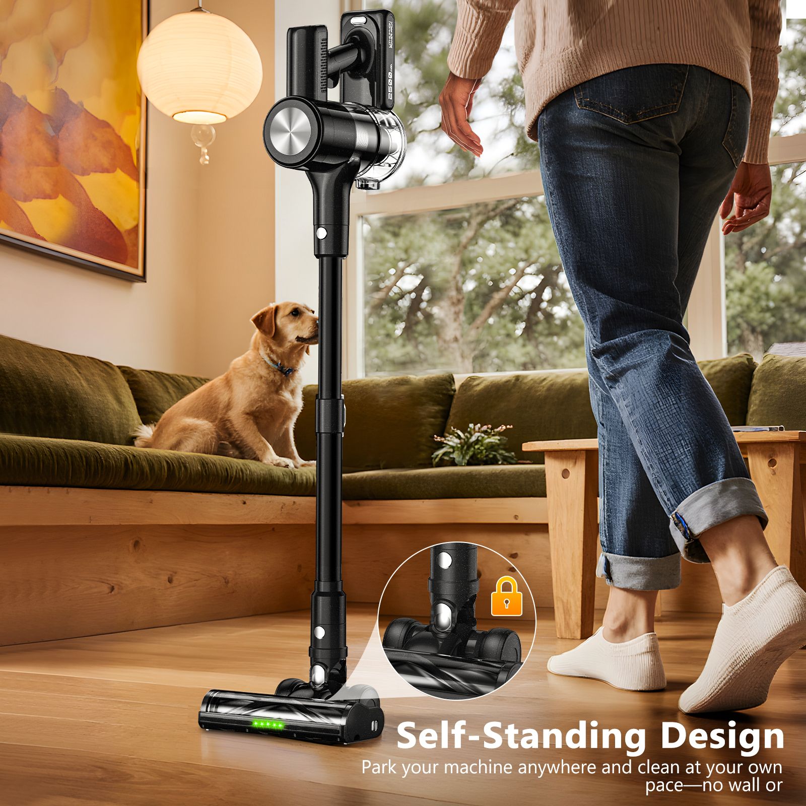 Cordless Vacuum Cleaner, 55Kpa/55Mins Vacuum Cleaners for Home. Self-Standing Stick Vacuum with Rechargeable Dockï¼ŒLED Display & Anti-Tangleï¼ŒLightweight Rechargeable Vacuum for Carpetï¼ŒFloor