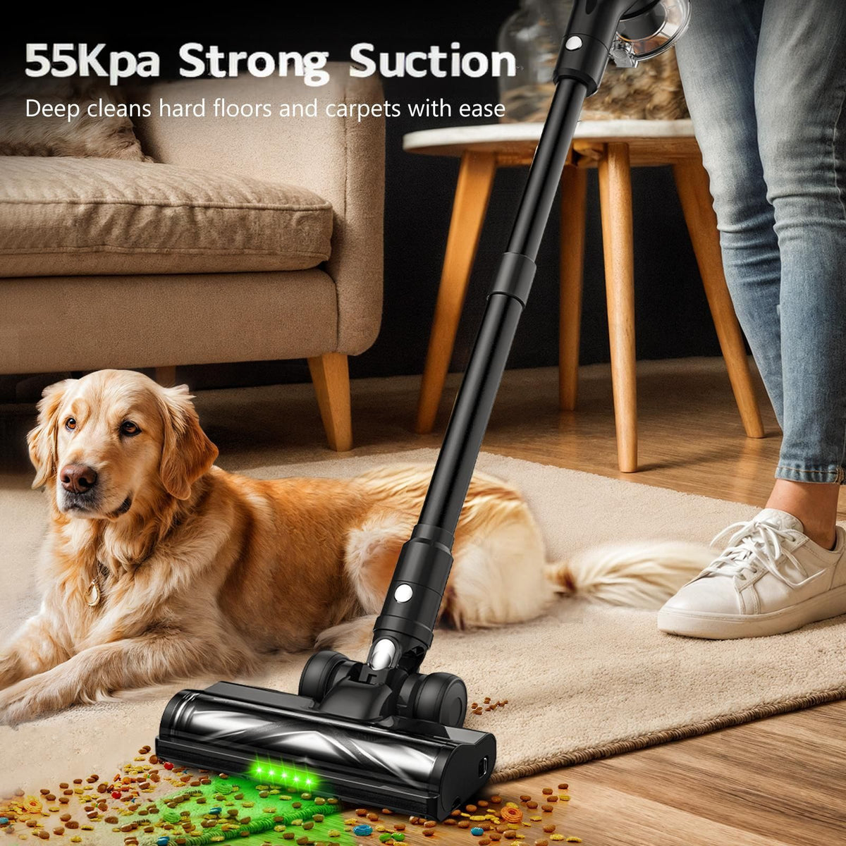 Cordless Vacuum Cleaner, 55Kpa/55Mins Vacuum Cleaners for Home. Self-Standing Stick Vacuum with Rechargeable Dockï¼ŒLED Display & Anti-Tangleï¼ŒLightweight Rechargeable Vacuum for Carpetï¼ŒFloor