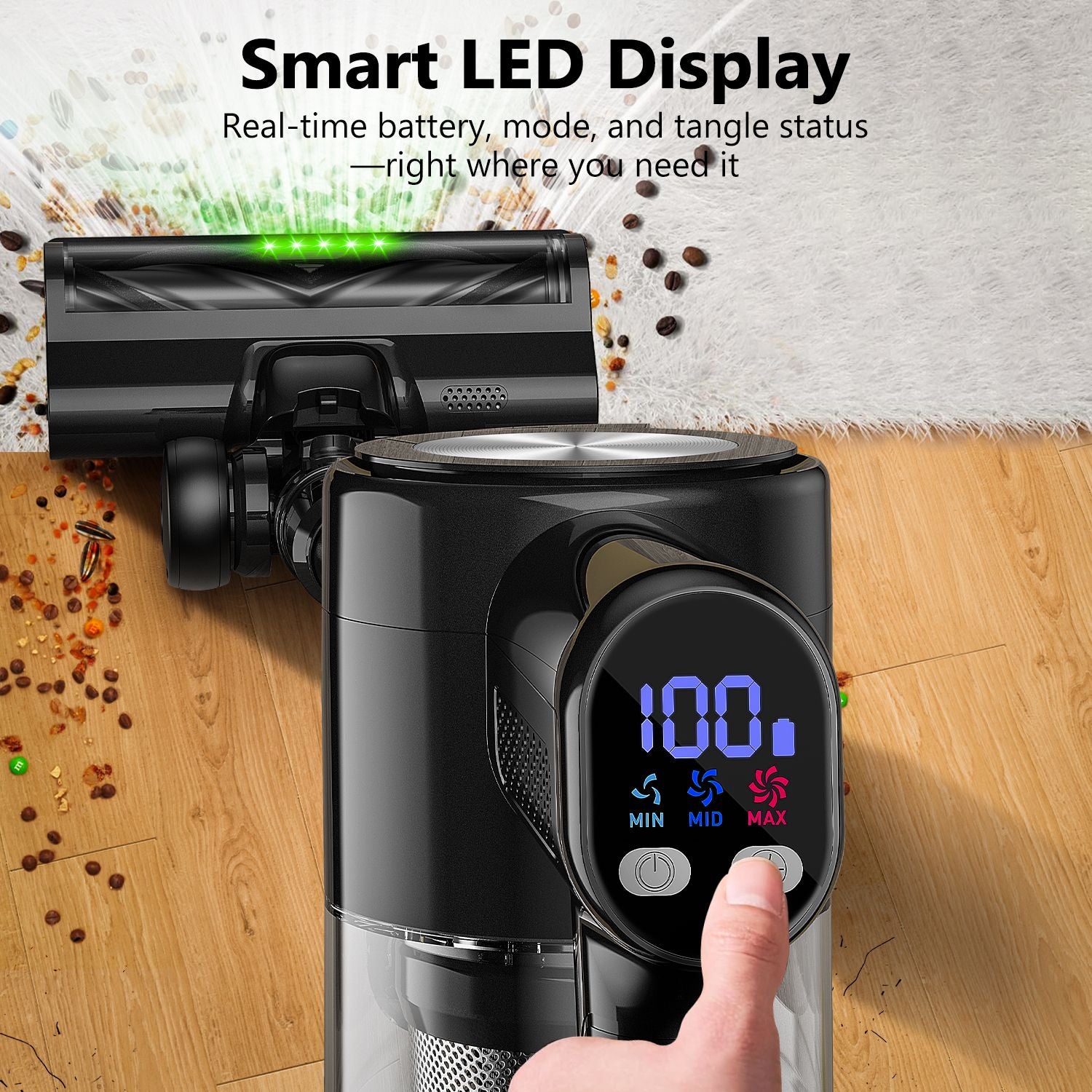 Cordless Vacuum Cleaner, 55Kpa/55Mins Vacuum Cleaners for Home. Self-Standing Stick Vacuum with Rechargeable Dockï¼ŒLED Display & Anti-Tangleï¼ŒLightweight Rechargeable Vacuum for Carpetï¼ŒFloor