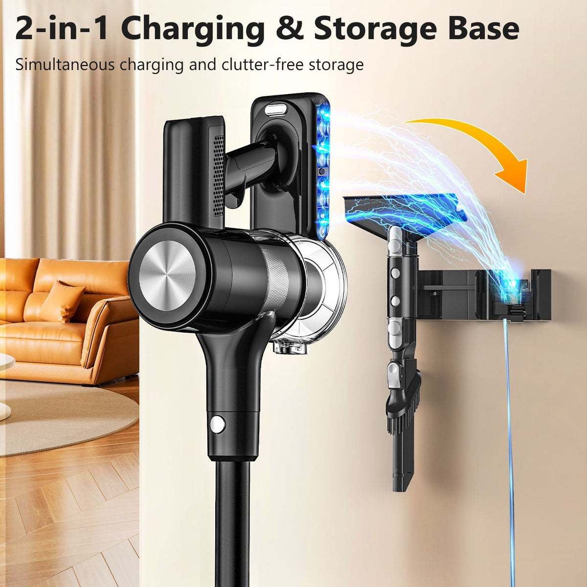 Cordless Vacuum Cleaner, 55Kpa/55Mins Vacuum Cleaners for Home. Self-Standing Stick Vacuum with Rechargeable Dockï¼ŒLED Display & Anti-Tangleï¼ŒLightweight Rechargeable Vacuum for Carpetï¼ŒFloor
