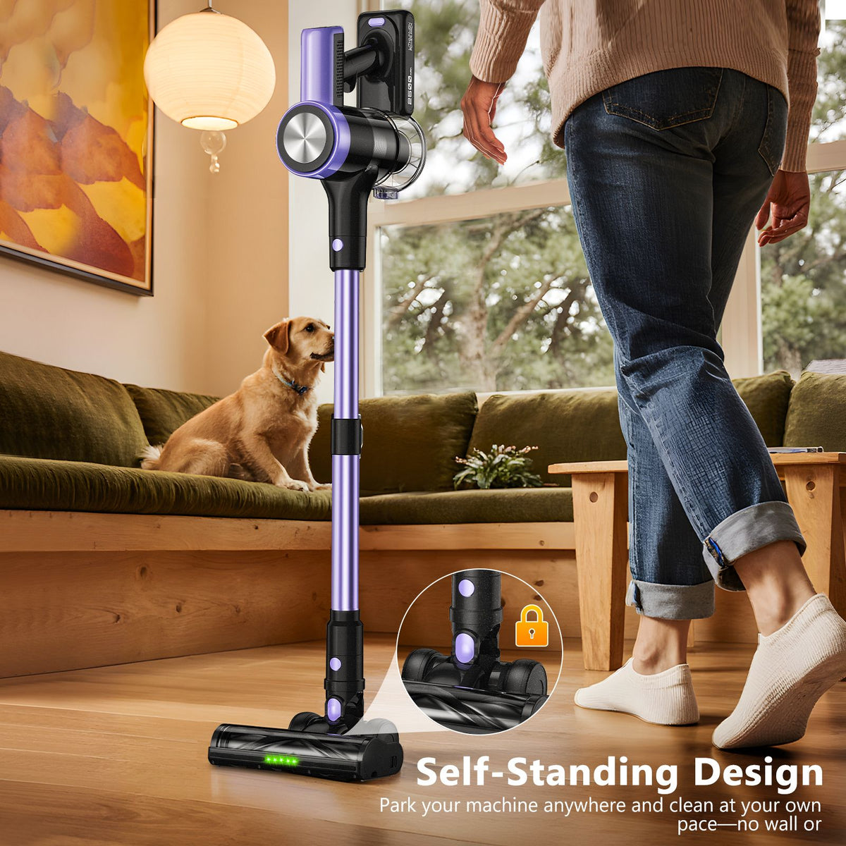 Cordless Vacuum Cleaner, 55Kpa/55mins Self-Standing Powerful Stick Lightweight Vacuum Cleaner for Home Pet Hair/Hard Floor/Carpetã€‚