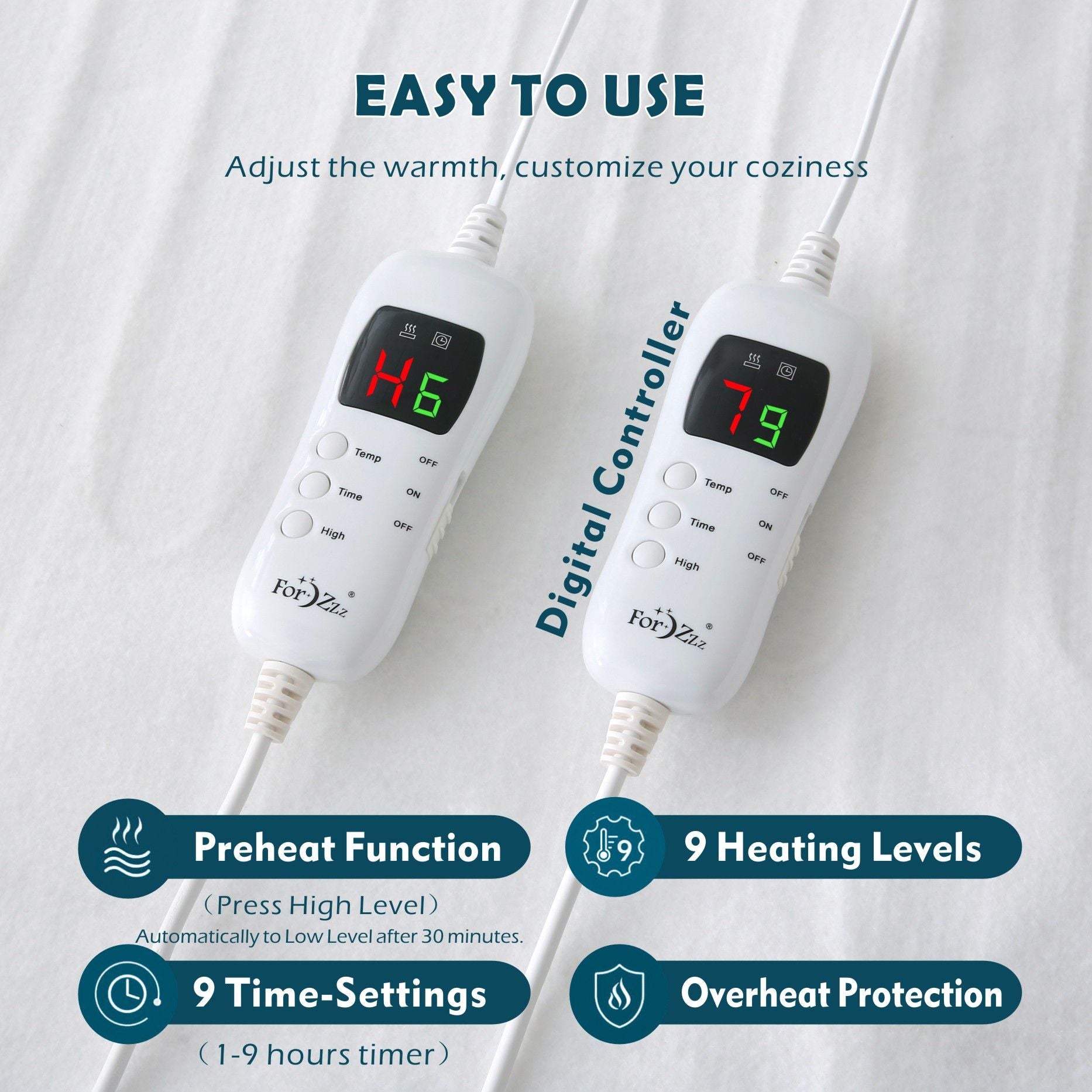 Electric Heated Mattress Pad Blanket with Dual Control & 9-Hour Auto Off & 9 Heat Settings, Preheat Functions, Overheat Protection, Machine Washable Fully Fitted Electric Sheet(King Single)