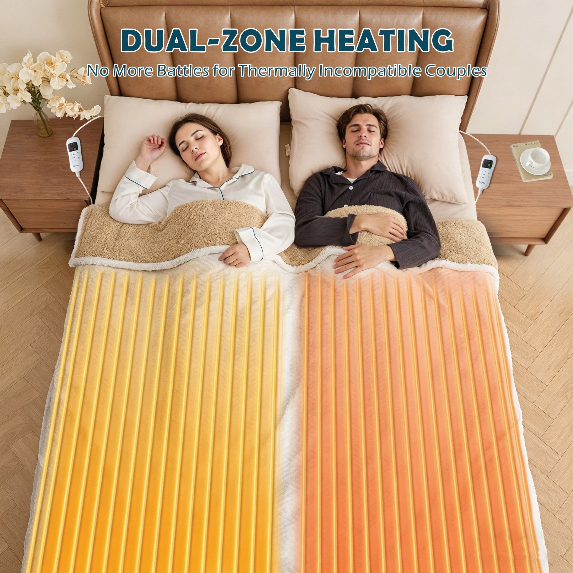 Electric Heated Mattress Pad Blanket with Dual Control & 9-Hour Auto Off & 9 Heat Settings, Preheat Functions, Overheat Protection, Machine Washable Fully Fitted Electric Sheet(Super King)