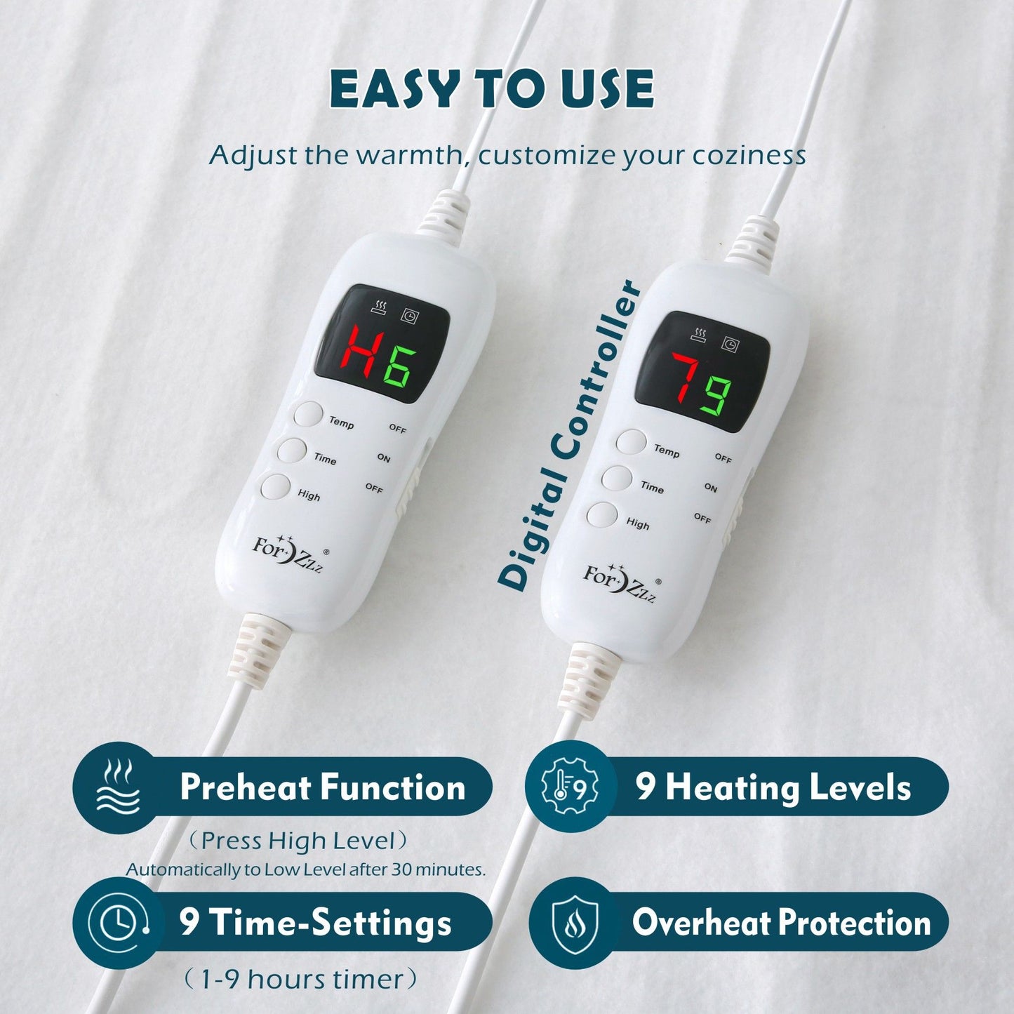 Electric Heated Mattress Pad Blanket with Dual Control & 9-Hour Auto Off & 9 Heat Settings, Preheat Functions, Overheat Protection, Machine Washable Fully Fitted Electric Sheet(Super King)