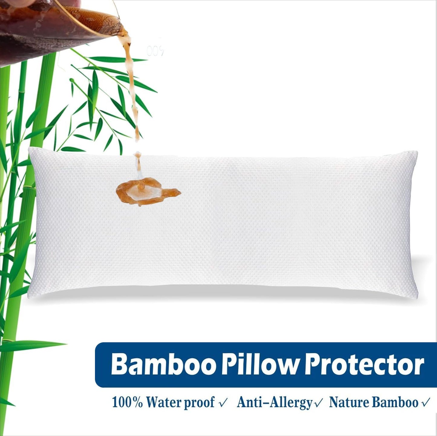 Waterproof Bamboo Pillow Protector Cover,100% Bug Water Proof Zippered Pillow Cases Body Size (1 Pack, White,50cm x 150cm)