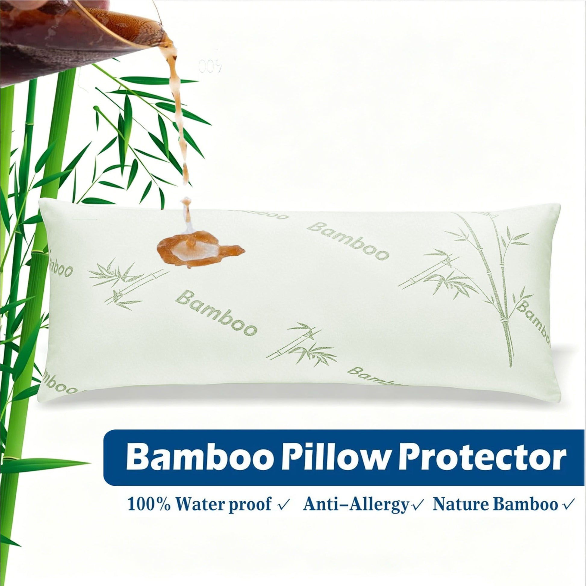Waterproof Bamboo Pillow Protector Cover,100% Bug Water Proof Zippered Pillow Cases Body Size (1 Pack,Green,50cm x 150cm)