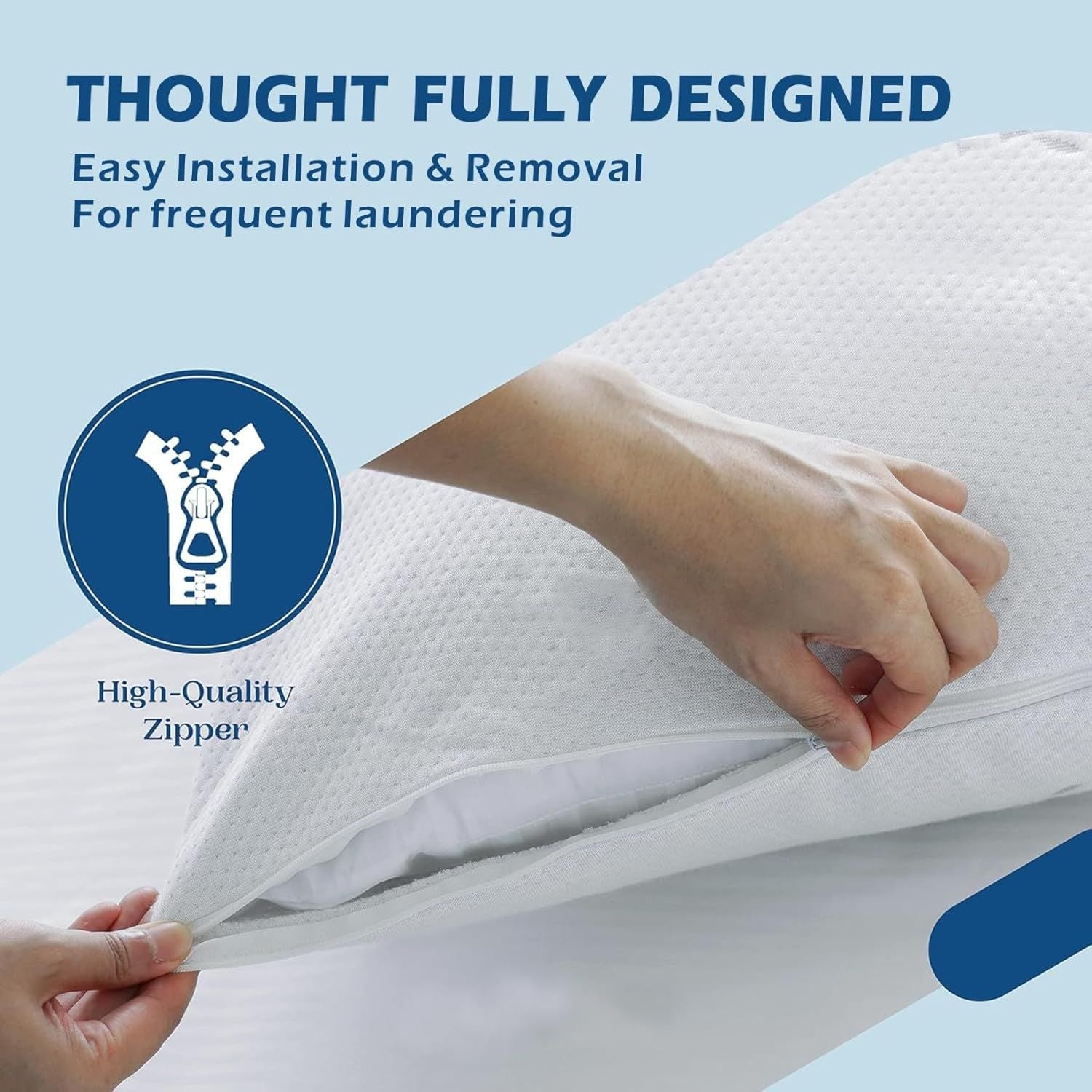 Waterproof Bamboo Pillow Protector Cover, 100% Bug Water Proof Zippered Pillow Cases Standard/Queen Size ( 2 Pack,White,48cm x 74cm)