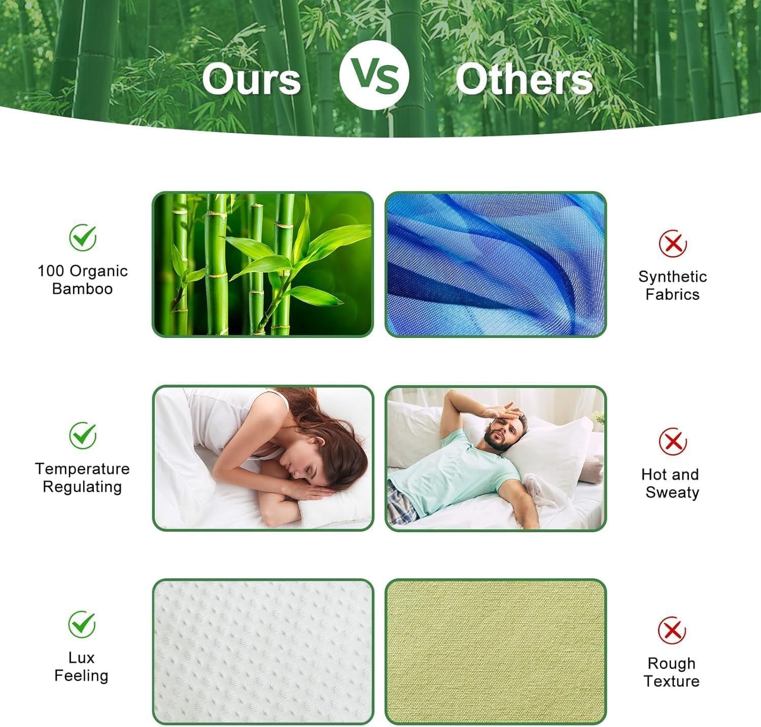 Waterproof Bamboo Pillow Protector Cover, 100% Bug Water Proof Zippered Pillow Cases Standard/Queen Size ( 2 Pack,White,48cm x 74cm)