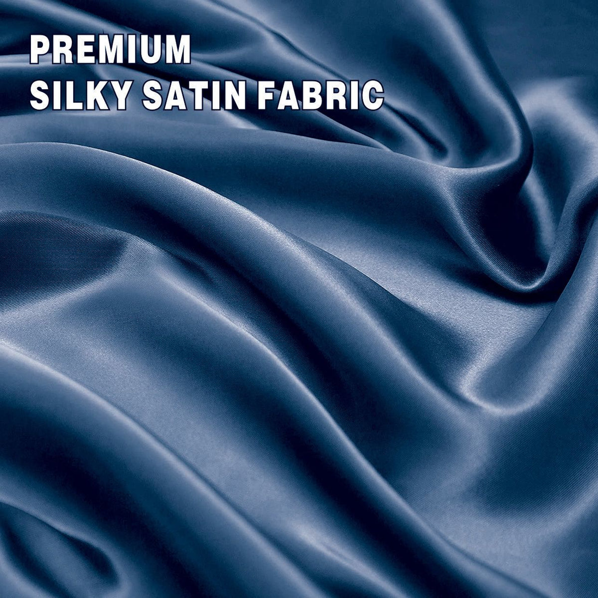 Art Silk Satin Sheet Set Hotel 4 Pieces Fitted/Flat Sheet Bedding Set-Luxury Soft Silky Sheets for Hair and Skin, Similar to Silk Bed Sheets Set 4 Pieces(King,Navy)