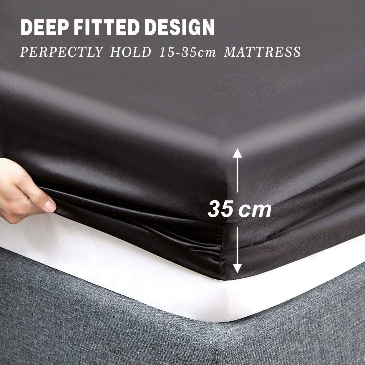 Art Silk Satin Sheet Set Hotel 4 Pieces Fitted/Flat Sheet Bedding Set-Luxury Soft Silky Sheets for Hair and Skin, Similar to Silk Bed Sheets Set 4 Pieces(Super King,Black)