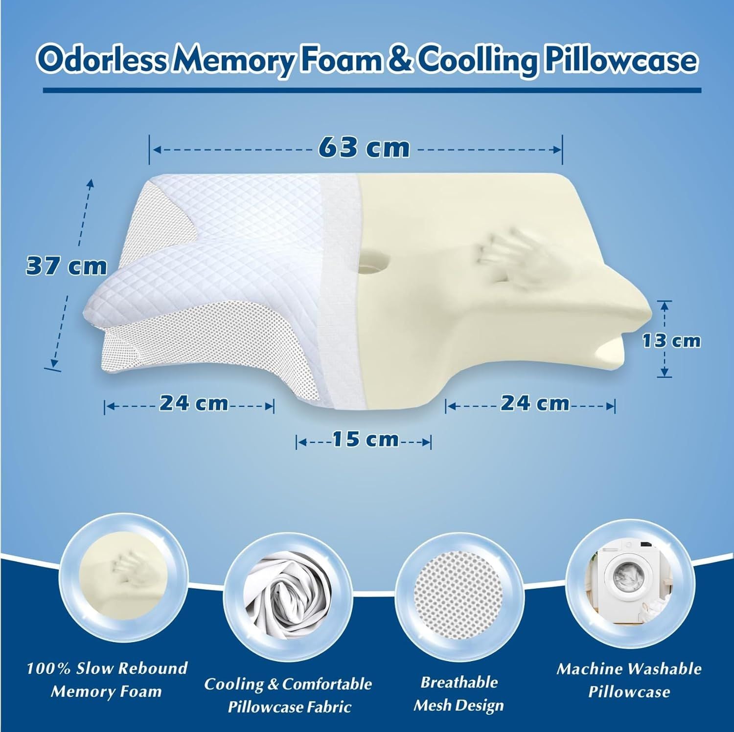 Bamboo Cervical Pillow for Neck and Shoulder Pain Relief Ergonomic Bed Pillow, Cooling Ergonomic Memory Foam Pillow Butterfly Shape for Side Back Stomach Sleeping Use with Breathable Cooling Pillowcase