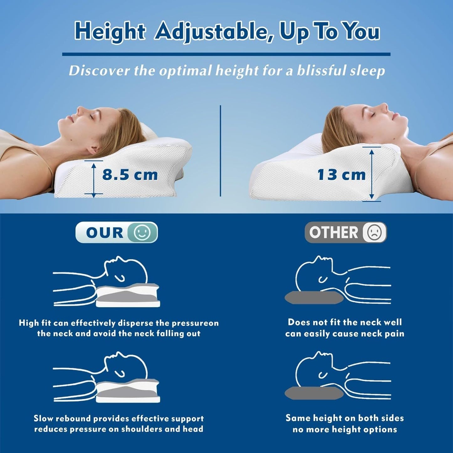 Bamboo Cervical Pillow for Neck and Shoulder Pain Relief Ergonomic Bed Pillow, Cooling Ergonomic Memory Foam Pillow Butterfly Shape for Side Back Stomach Sleeping Use with Breathable Cooling Pillowcase