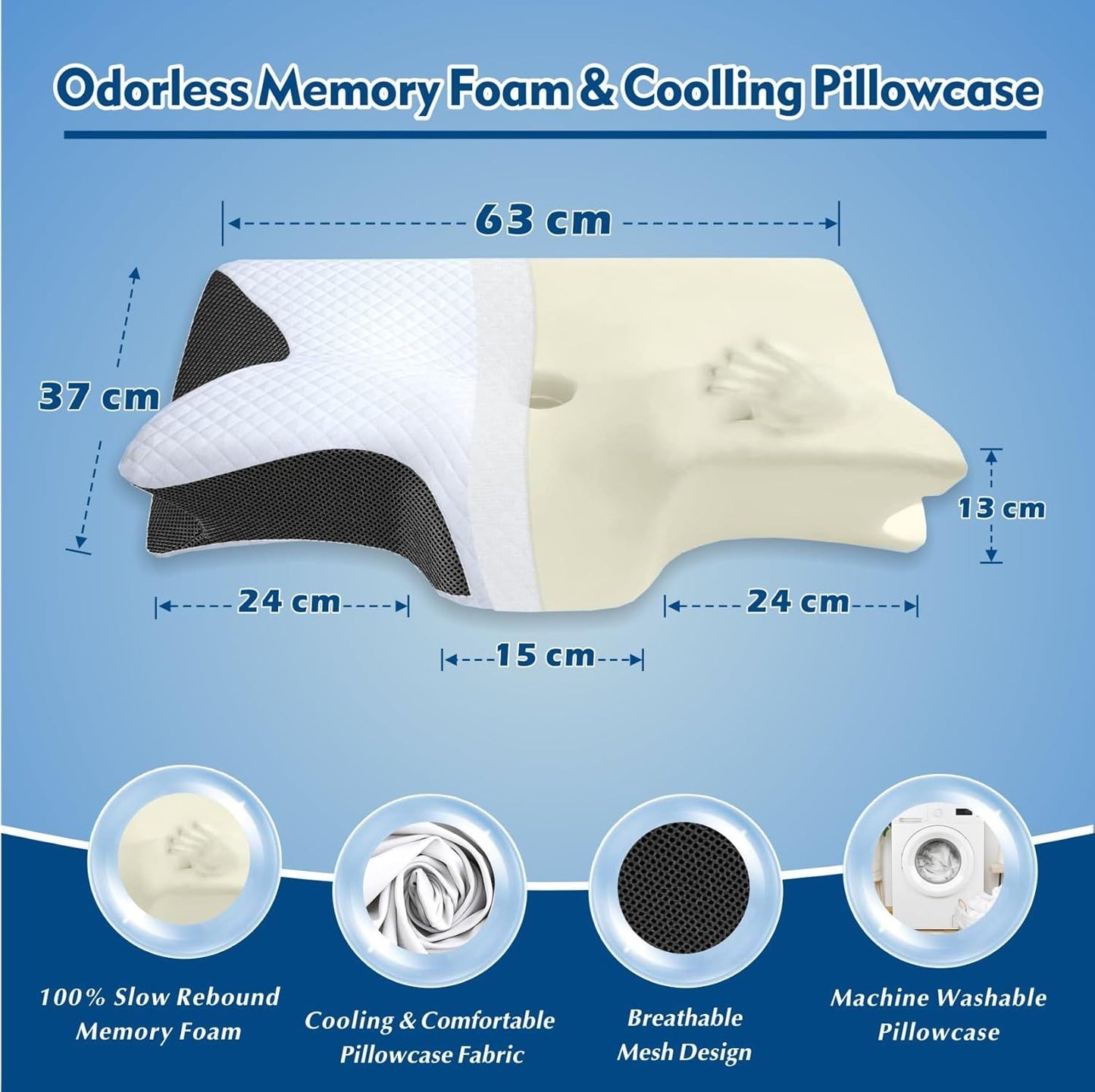 Bamboo Cervical Pillow for Neck and Shoulder Pain Relief Ergonomic Bed Pillow, Cooling Ergonomic Memory Foam Pillow Butterfly Shape for Side Back Stomach Sleeping Use with Breathable Cooling Pillowcase