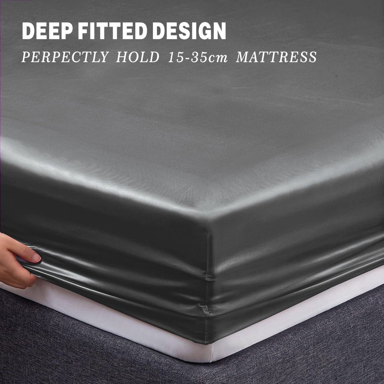 Art Silk Satin Sheet Set Hotel 4 Pieces Fitted/Flat Sheet Bedding Set-Luxury Soft Silky Sheets for Hair and Skin, Similar to Silk Bed Sheets Set 4 Pieces(Double,Grey)