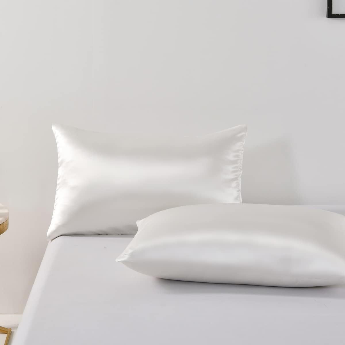 Satin Quilt cover Set Hotel 3 Pieces Quilt cover with Pillowcase, Art Silk Bedding Set-Luxury Soft Silky pillowcase for Hair and Skin, Similar to Silk Duvet/Donna Cover Set- 3 Pieces(Queen,White)