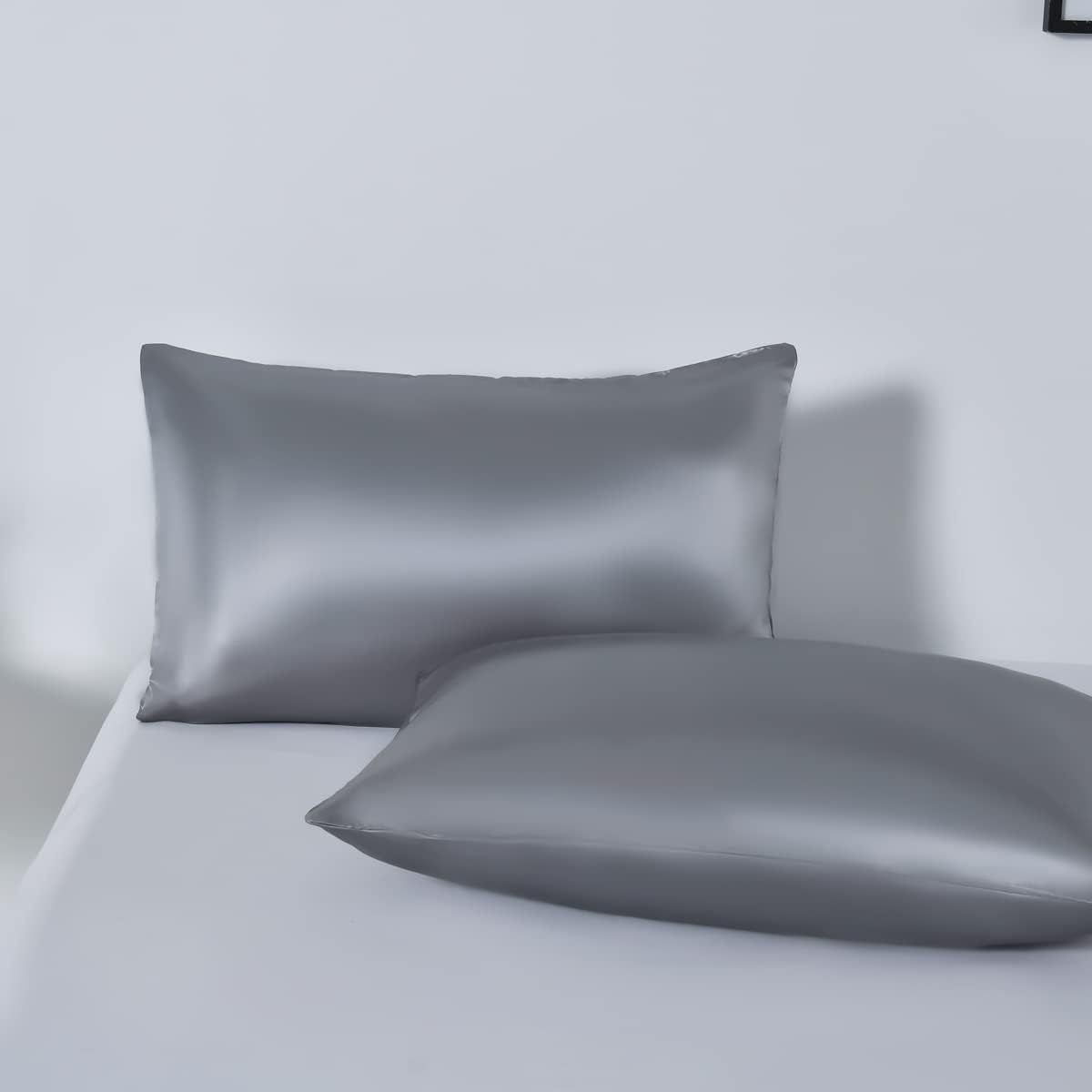 Satin Quilt cover Set Hotel 3 Pieces Quilt cover with Pillowcase, Art Silk Bedding Set-Luxury Soft Silky pillowcase for Hair and Skin, Similar to Silk Duvet/Donna Cover Set- 3 Pieces(Queen,Grey)