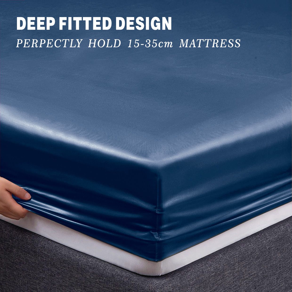 Art Silk Satin Sheet Set Hotel 4 Pieces Fitted/Flat Sheet Bedding Set-Luxury Soft Silky Sheets for Hair and Skin, Similar to Silk Bed Sheets Set 4 Pieces(Super King,Navy)