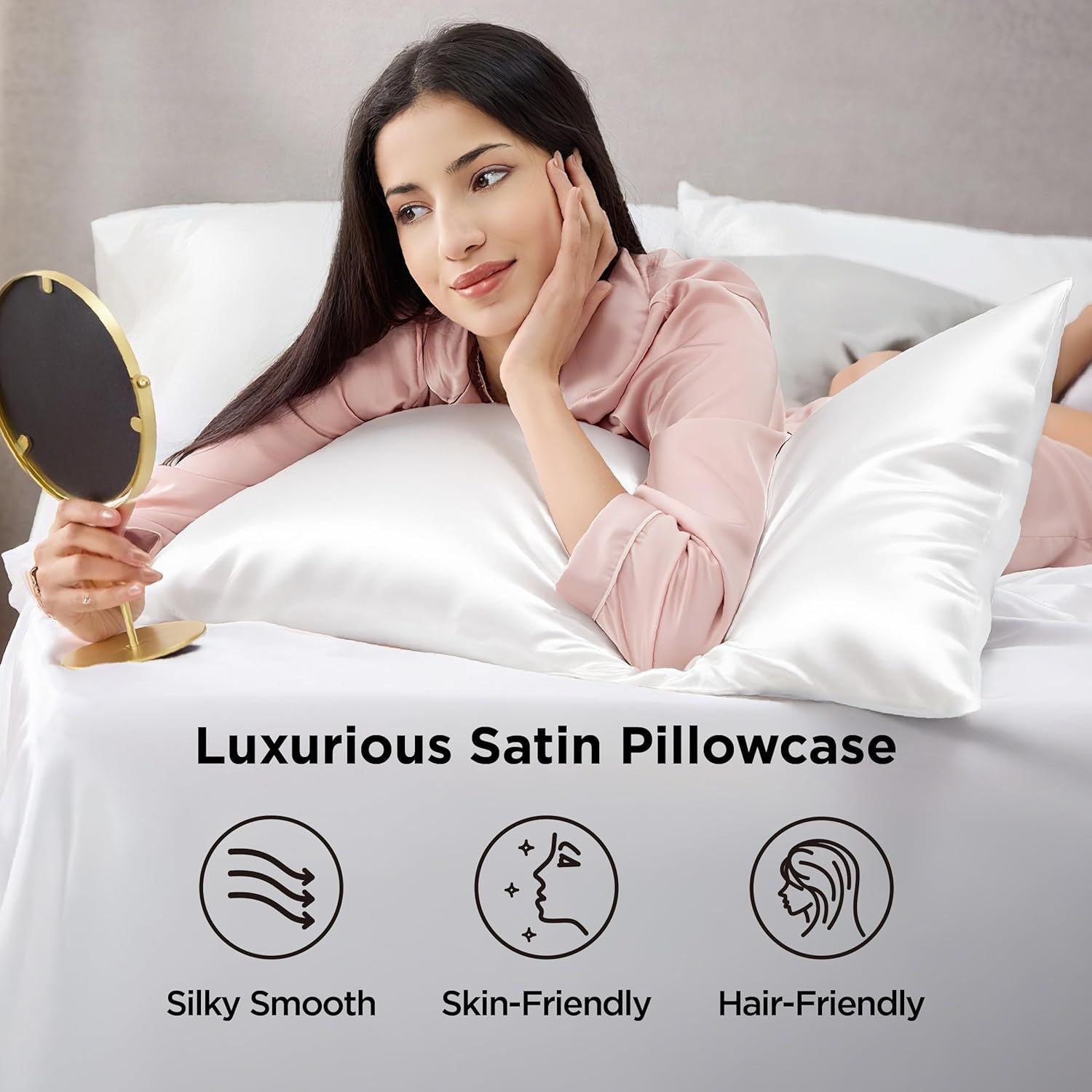 Silk Pillowcase for Hair and Skin Mulberry Silk Pillowcase Soft Breathable Smooth Both Sided Natural Silk Pillowcase with Envelope pocket Beauty Sleep Silk Pillow Case for Gift (2 Pack, Standard, White)