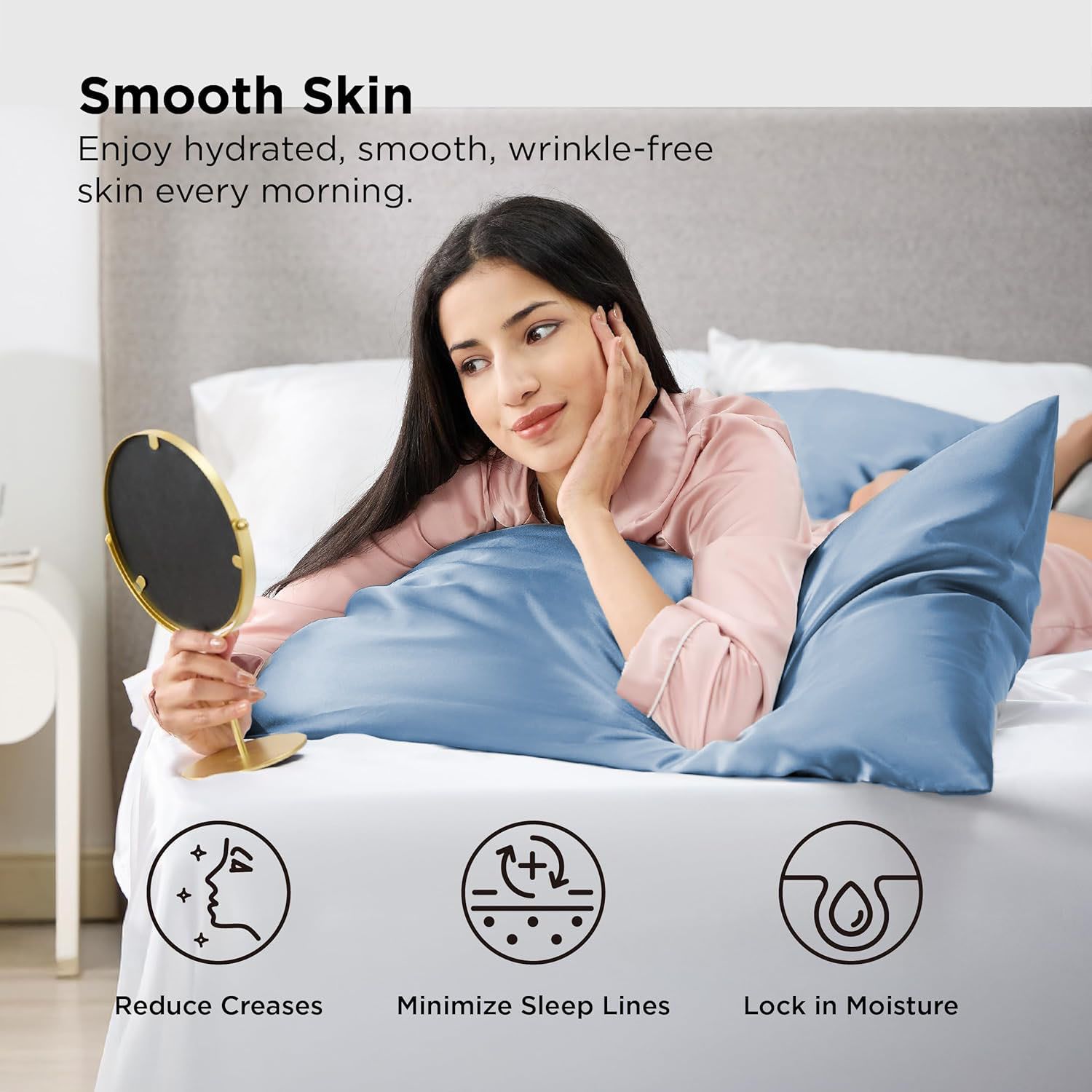 Silk Pillowcase for Hair and Skin Mulberry Silk Pillowcase Soft Breathable Smooth Both Sided Natural Silk Pillowcase with Envelope pocket Beauty Sleep Silk Pillow Case for Gift (2 Pack, Standard, Sea Blue)