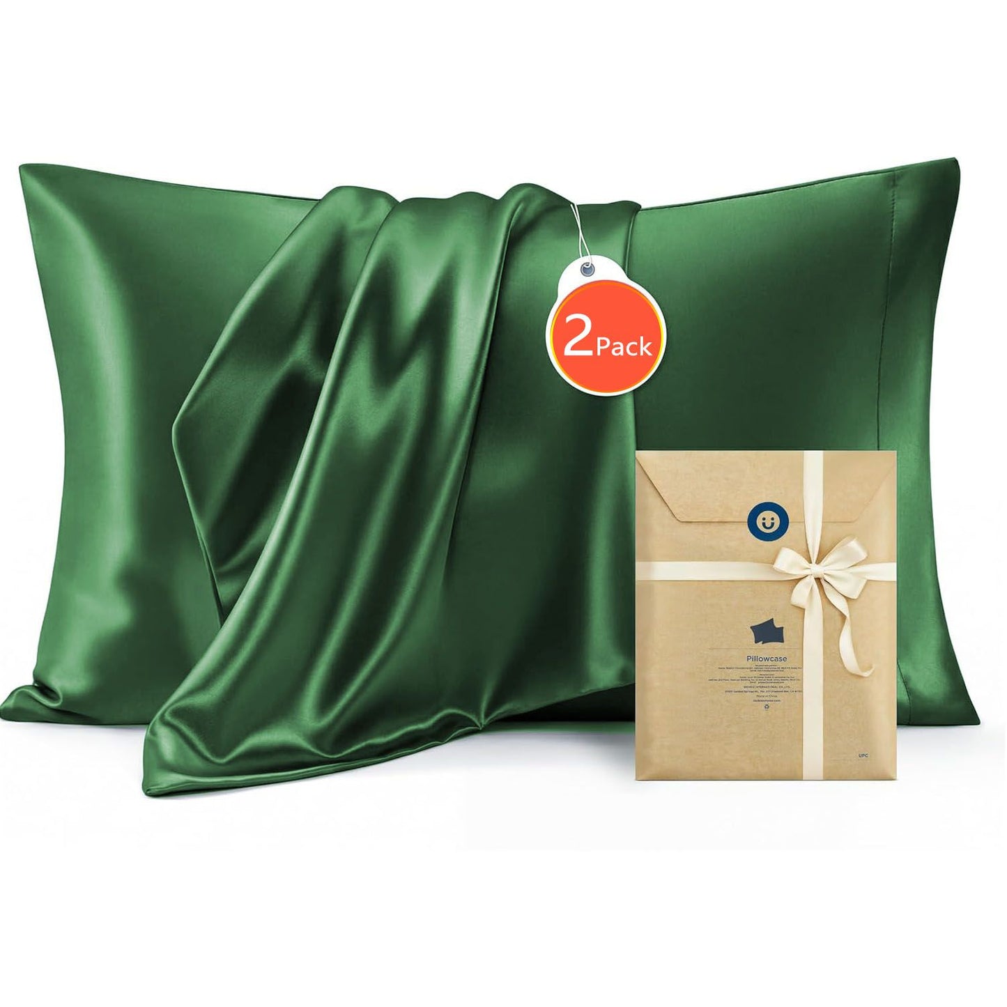 Silk Pillowcase for Hair and Skin Mulberry Silk Pillowcase Soft Breathable Smooth Both Sided Natural Silk Pillowcase with Envelope pocket Beauty Sleep Silk Pillow Case for Gift (2 Pack, Standard, Green)