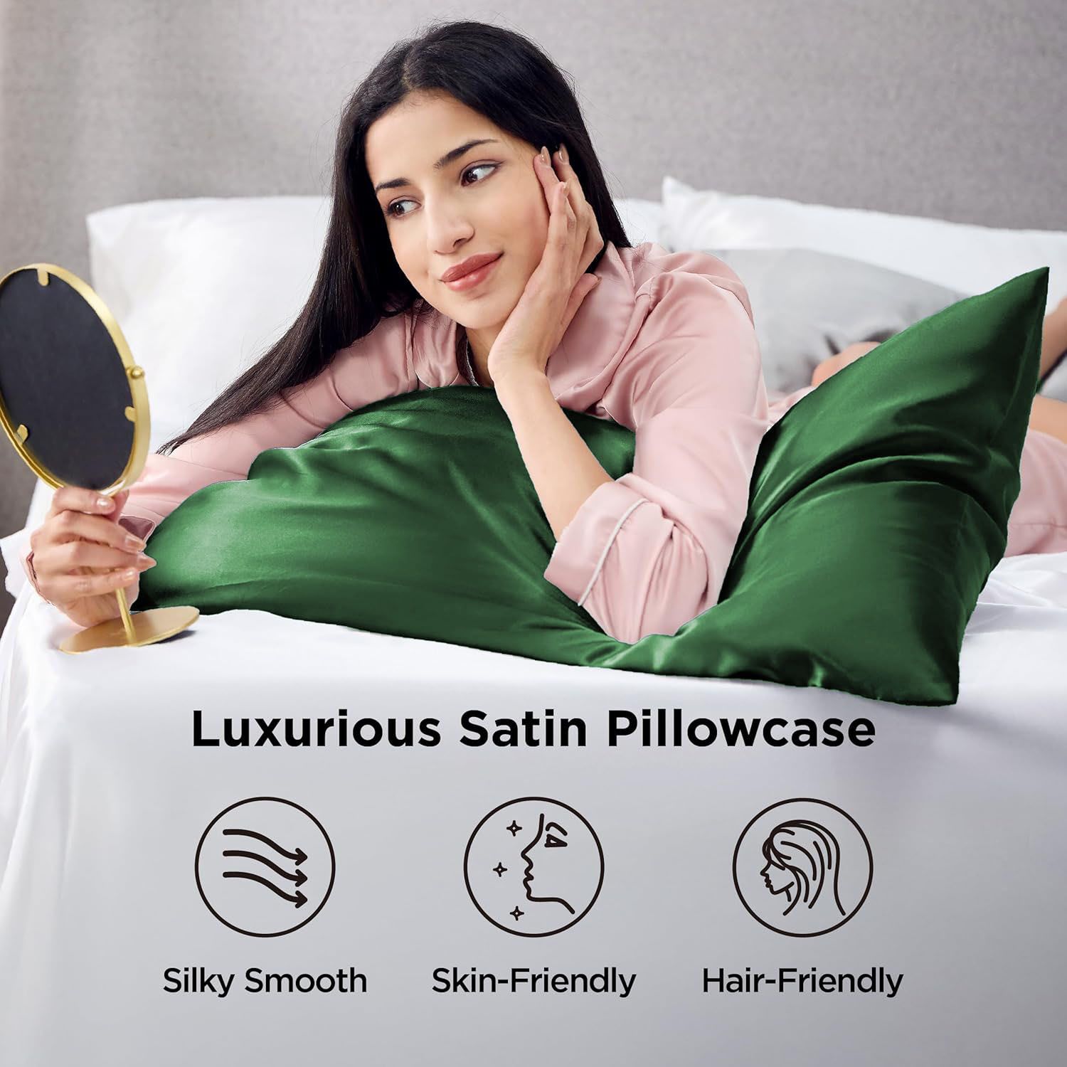 Silk Pillowcase for Hair and Skin Mulberry Silk Pillowcase Soft Breathable Smooth Both Sided Natural Silk Pillowcase with Envelope pocket Beauty Sleep Silk Pillow Case for Gift (2 Pack, Standard, Green)