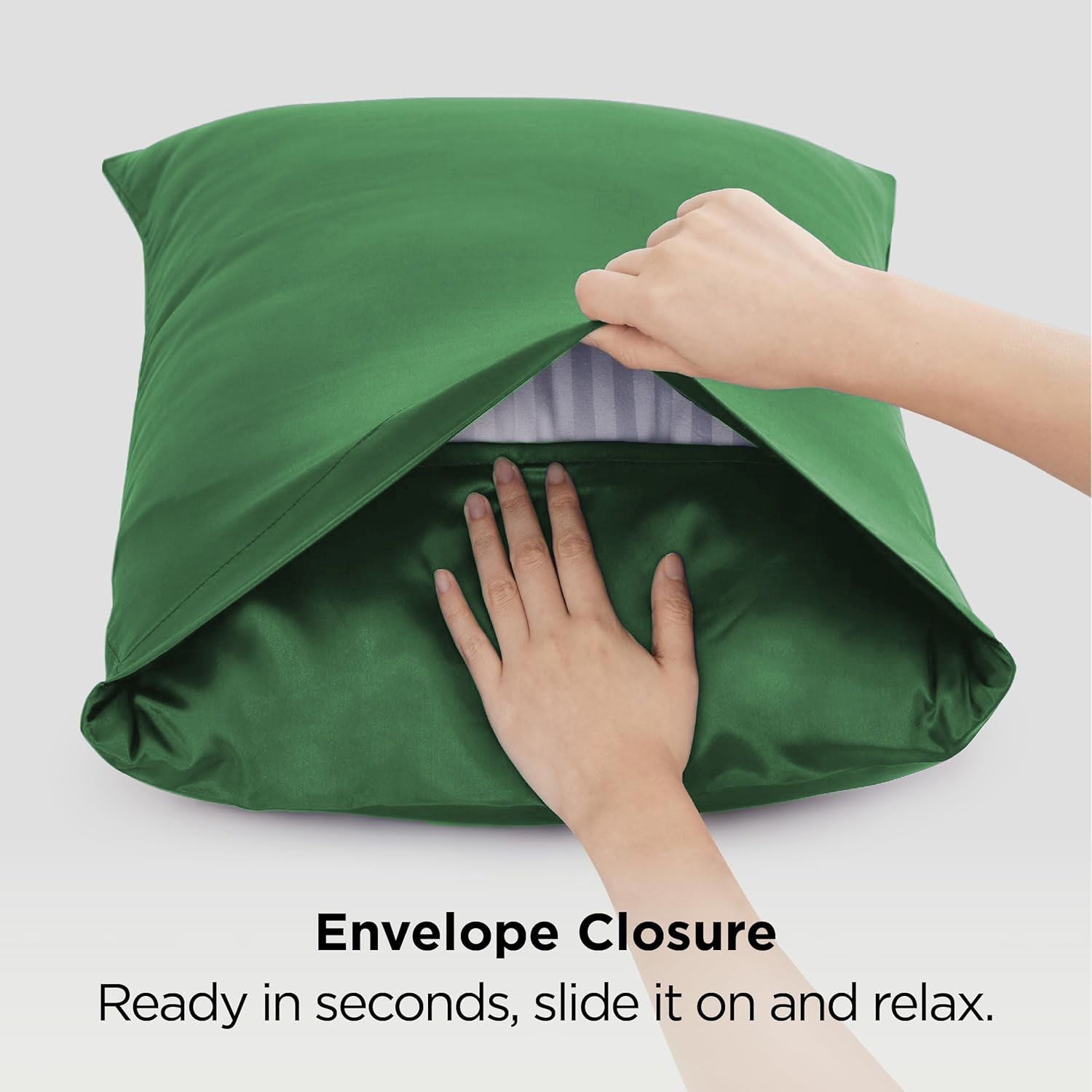 Silk Pillowcase for Hair and Skin Mulberry Silk Pillowcase Soft Breathable Smooth Both Sided Natural Silk Pillowcase with Envelope pocket Beauty Sleep Silk Pillow Case for Gift (2 Pack, Standard, Green)