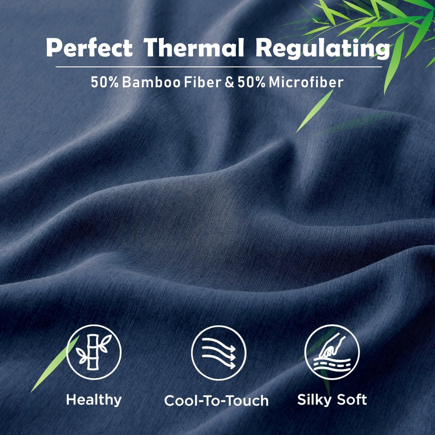 3 Piece Hotel Bamboo Cooling Fitted Sheet Set & Pillowcase -Ultra Soft 2000TC Breathable Fitted Bed Sheets Set with 37 Centimetre Deep Pocket-Cooling Sheets for Hot Sleepers(Navy,Double)