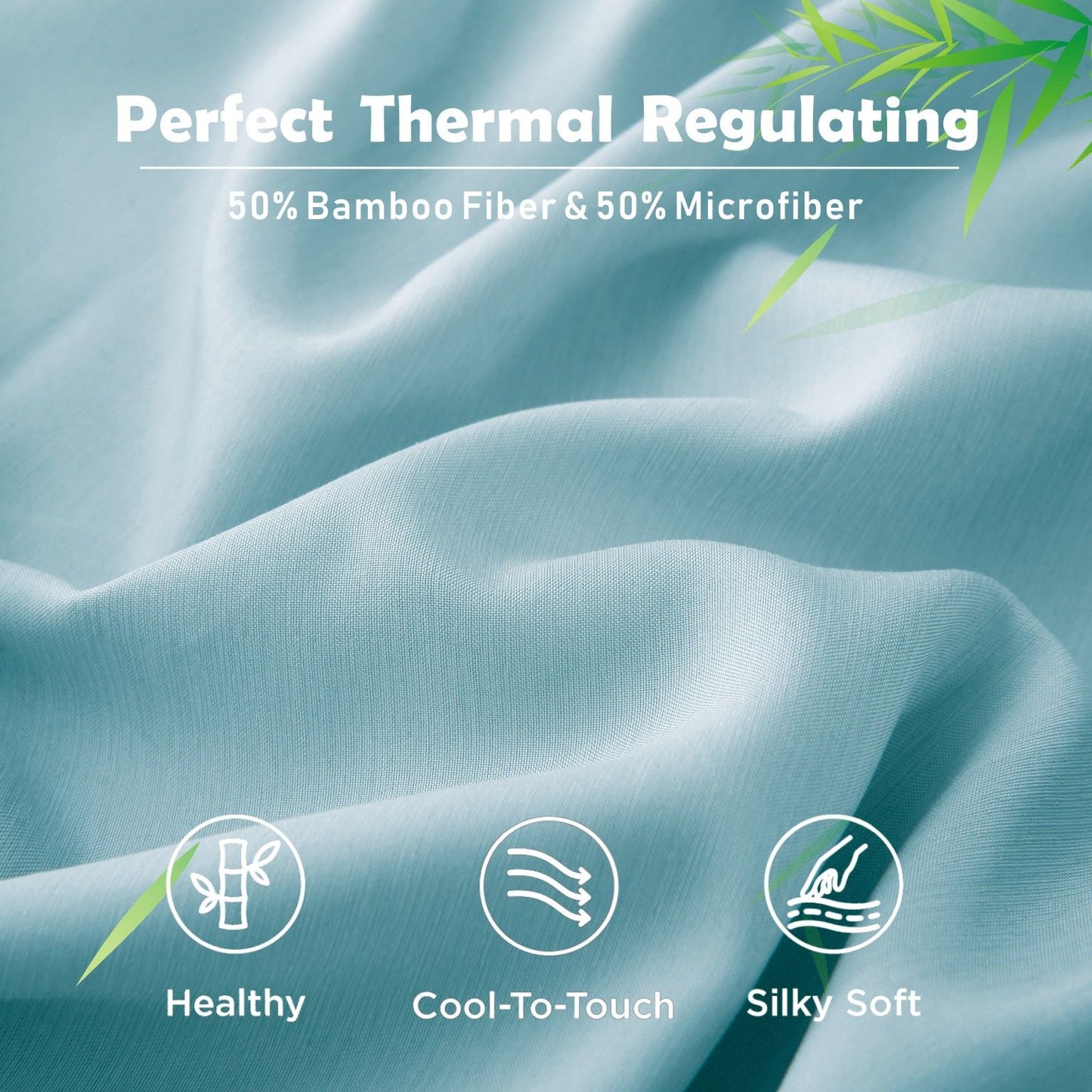 3 Piece Hotel Bamboo Cooling Fitted Sheet Set & Pillowcase -Ultra Soft 2000TC Breathable Fitted Bed Sheets Set with 37 Centimetre Deep Pocket-Cooling Sheets for Hot Sleepers(Sky Blue,King)