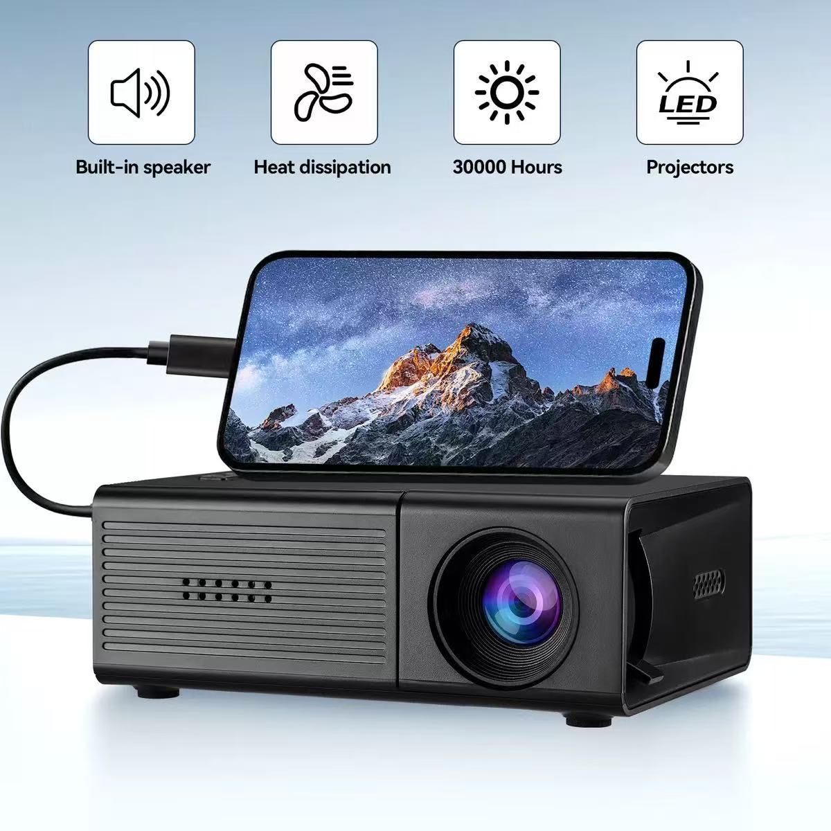 LED Projector Australia Home Cinema Projector Portable Mini Projector Built-In - Black - Size 01