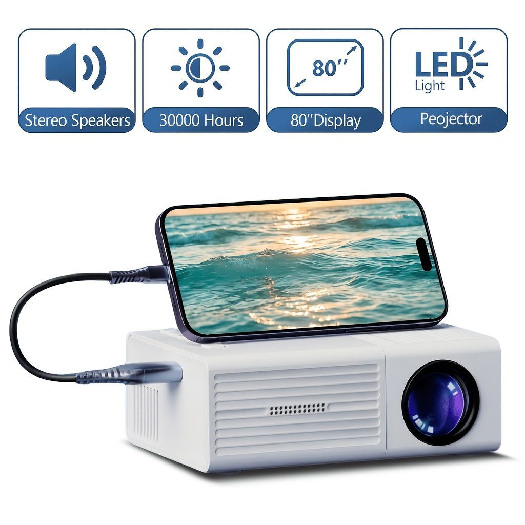 LED Projector Australia Home Cinema Projector Portable Mini Projector Built-In - Black - Size 01