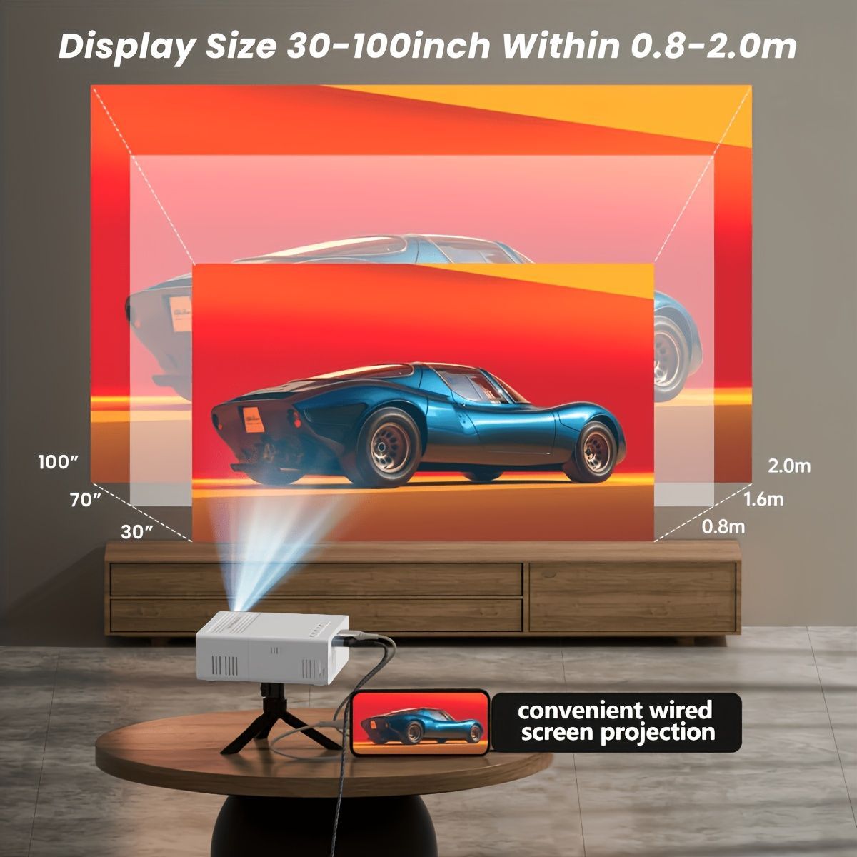LED Projector Australia Home Cinema Projector Portable Mini Projector Built-In - White - Size 01