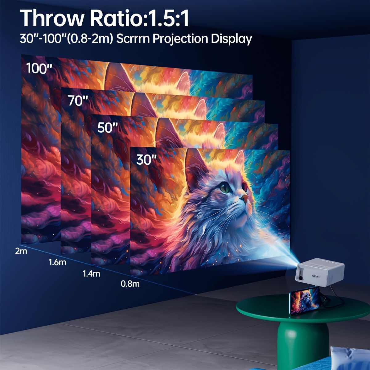 LED Projector Australia Home Cinema Projector Portable Mini Projector Built-In - White - Size 01