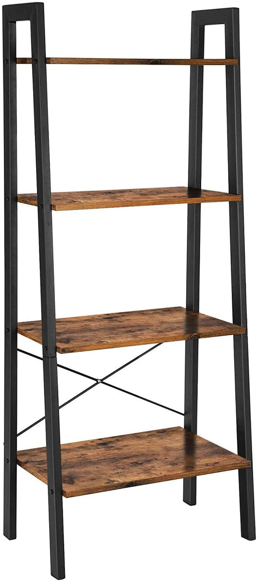 rustic-brown-and-black-steel-metal-frame-4-tier-bookshelf at www.mallsonline.com.au
