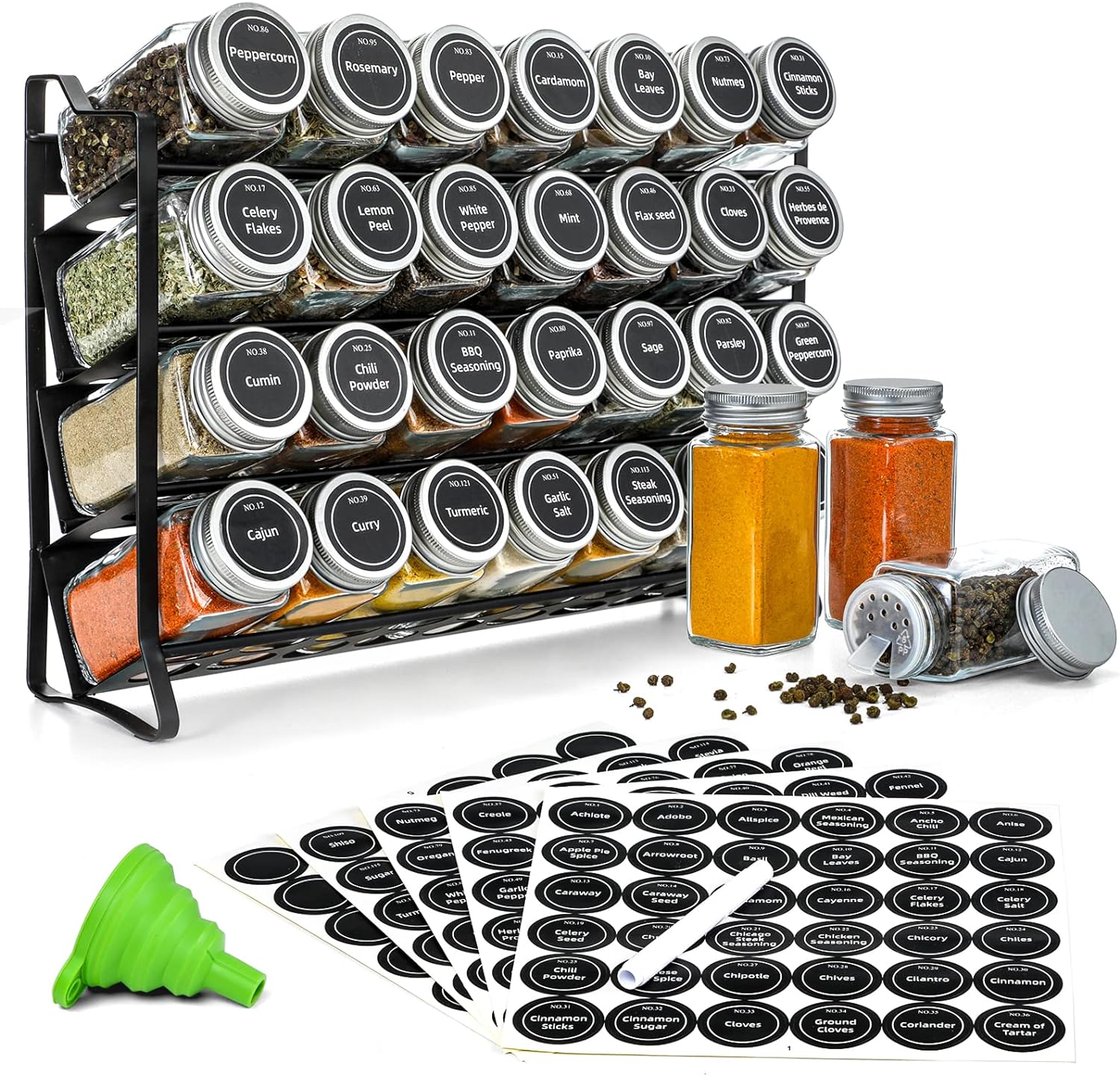 spice-rack-organiser-with-28-spice-jars-spice-labels-funnel-and-marker-for-kitchen-countertop www.mallsonline.com.au